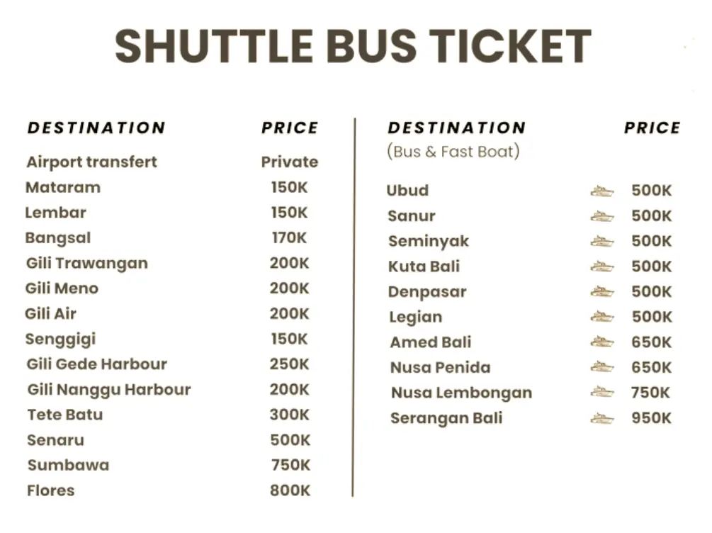 Shuttle bus ticket in Kuta Lombok